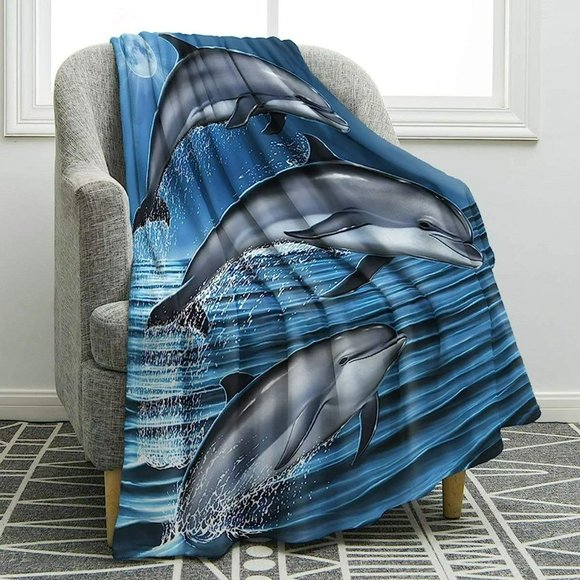Soft and Cozy 3 Dolphin Splash Fleece Blanket Throw 50" x 60" - Picture 3 of 5